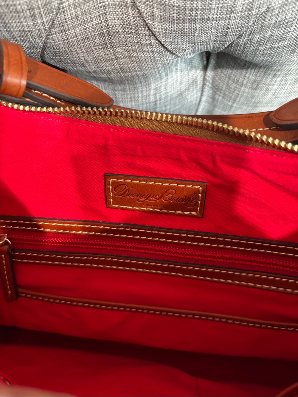 Dooney & Bourke Taupe Leather Shoulder Bag with Brown Trim - Picture 3 of 6